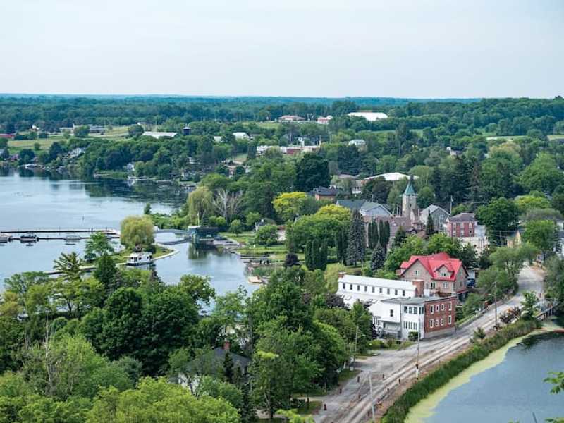 A photograph of Westport, Ontario from on top of Foley Mountain.