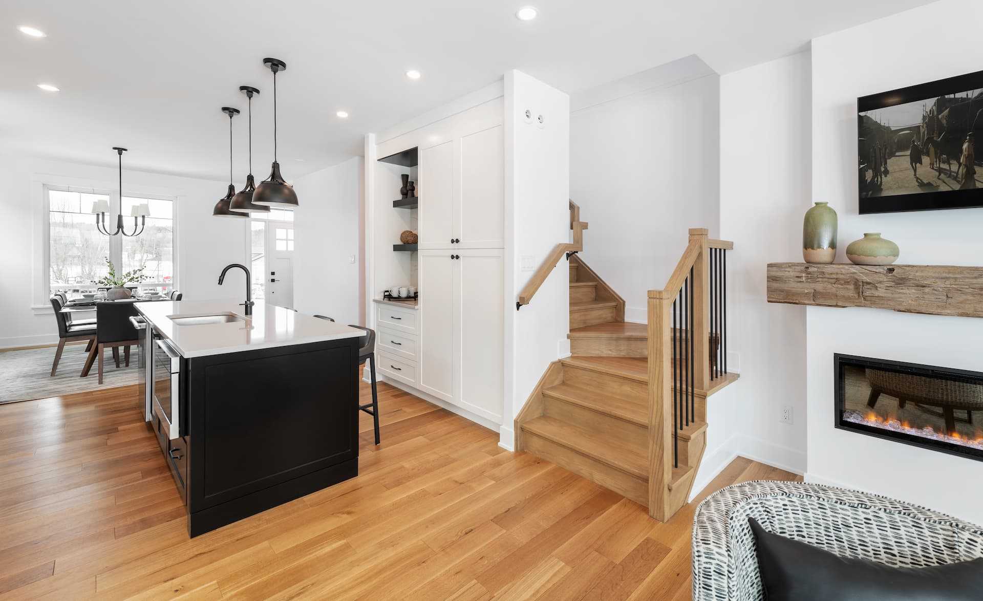 The stairway in a home at Watercolour Westport.