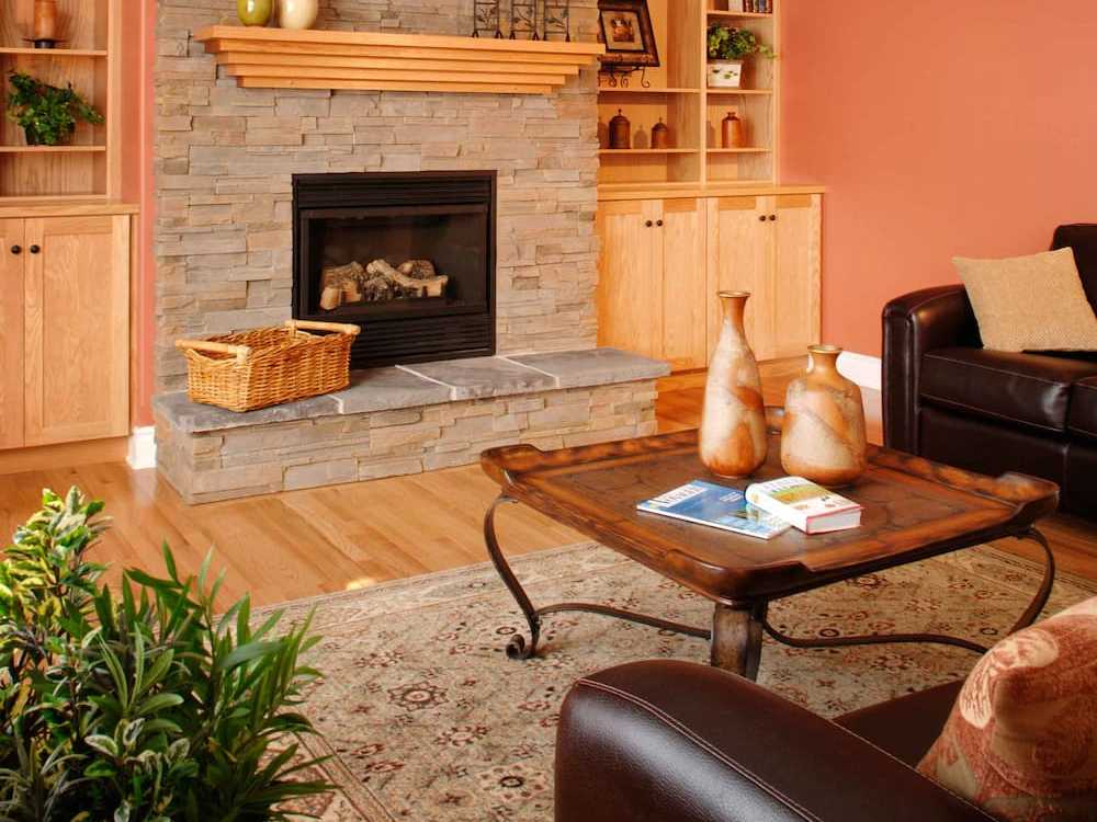 A fireplace living room from a house built by LandArk Homes
